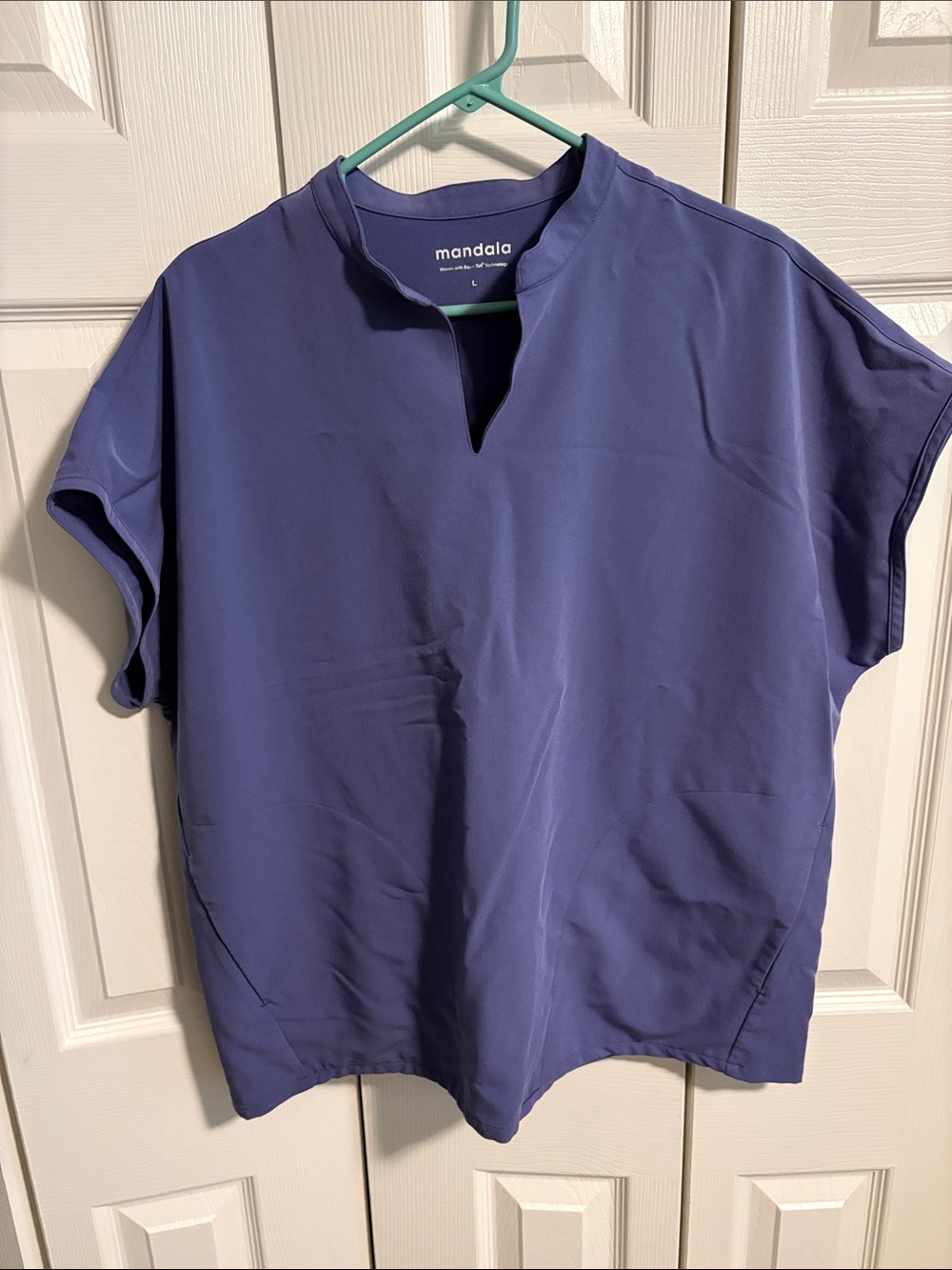 Mandala Women’s Short-Sleeve Notch Scrub top in Deep Purple